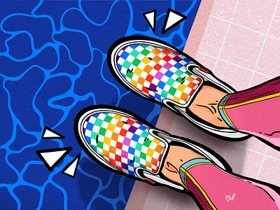 Pride animation comic book flat illustration illustrator lgbt lgbtqia minimal nikes pool pride rainbow sneakers summer vans vector illustration