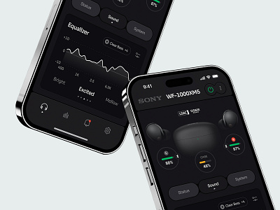 Sony Headphones Connect | Reinvented in Dark Mode dark mode dark theme design equalizer figma headphones mobile app music sony ui