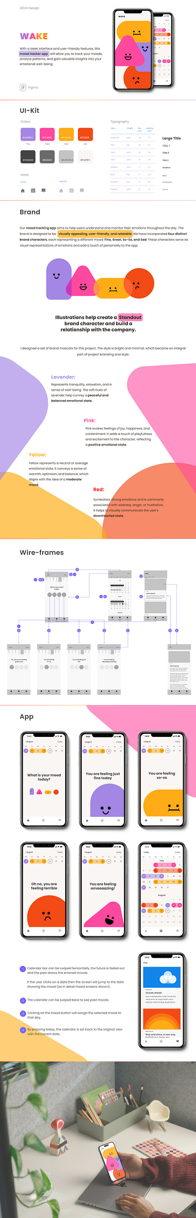 WAKE- Mood tracker App Design app design branding graphic design logo mobile app mobile design ui uiux user research