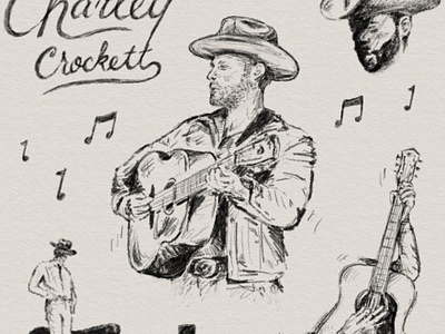 Charley Crockett Fan Art charley crockett country folk guitar hand drawn illustration joe horacek little mountain print shoppe music procreate sketch typography