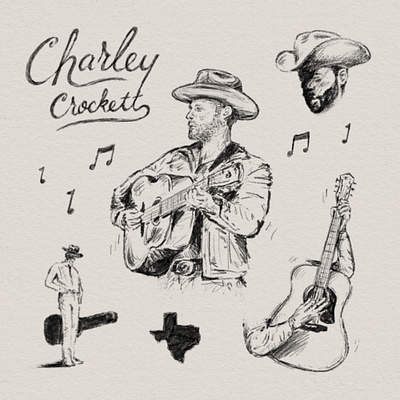 Charley Crockett Fan Art charley crockett country folk guitar hand drawn illustration joe horacek little mountain print shoppe music procreate sketch typography
