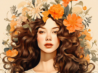 Portrait drawing flowers illustration portrait woman art