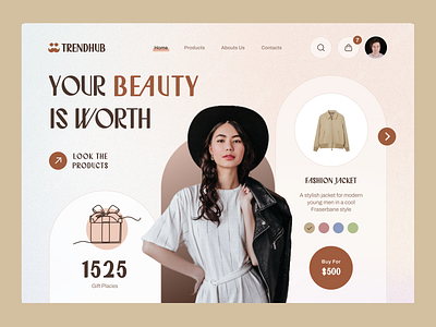 Trendhub – Beauty Healthy Fashion Landing Header branding clothes creative design ecommerce illustration interface look minimalism product service startup ui