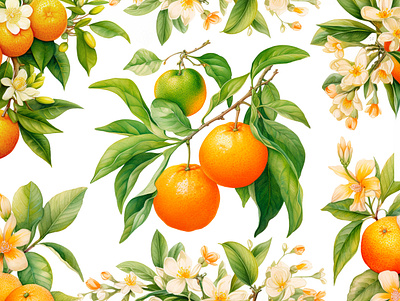 Tangerines illustration botanical art illustration pattern tangerines