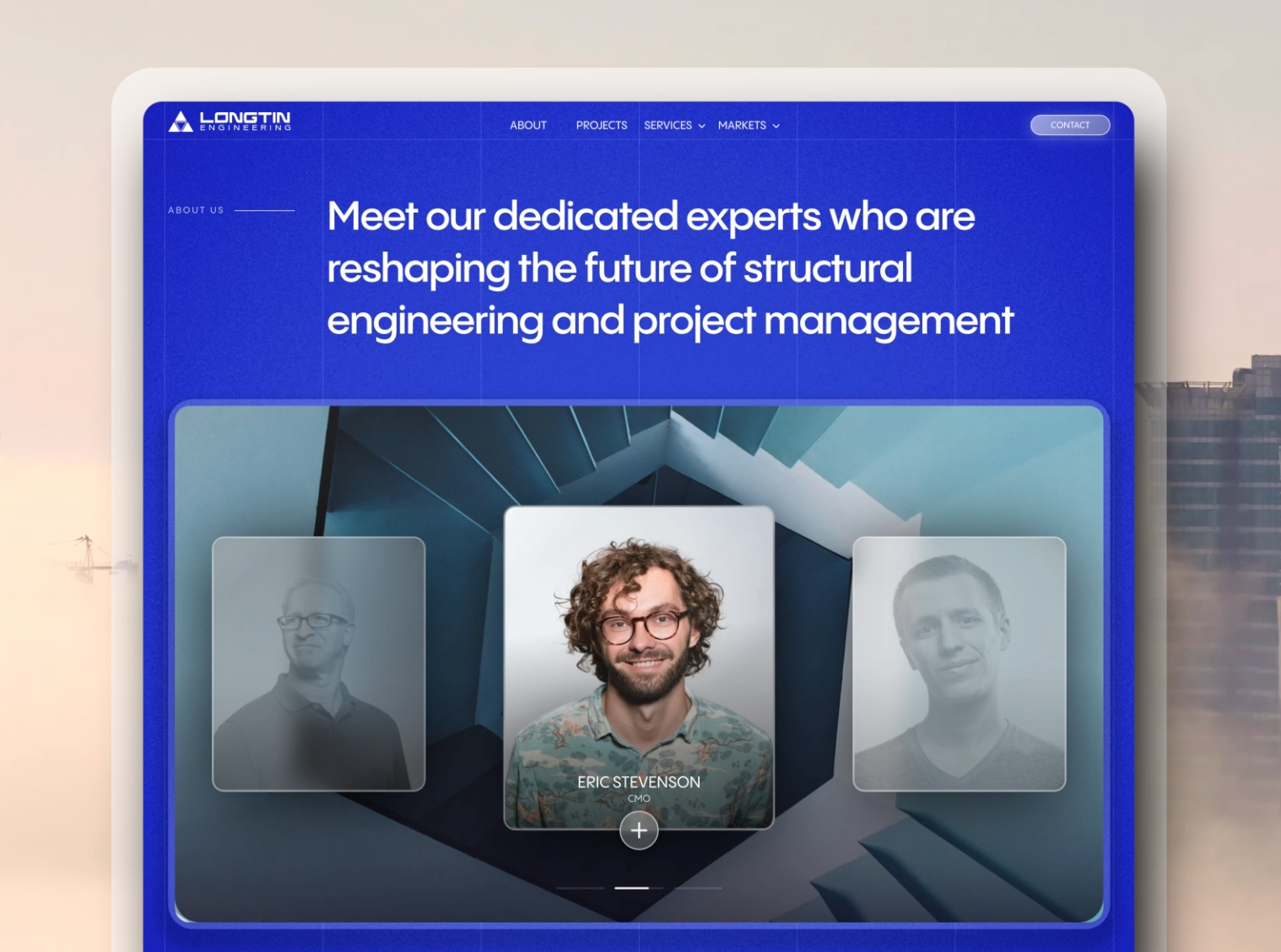 Engineering About Page about page animation blue clean clip mask engineer engineering grid layout grids interaction modern slider team page typography ui web design web interactions webflow website