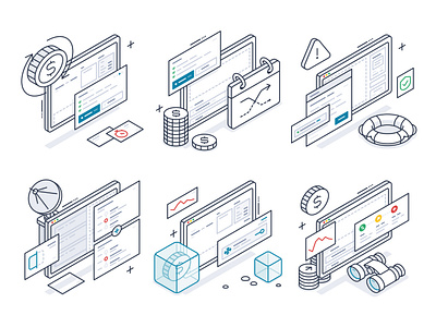 HTS Fintech Products fintech illustration isometric travel wireframe