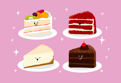 Slice Cake Family cake cake illustration clipaft cute design food illustration graphic design icon illustration set kawaii illustration slice cake