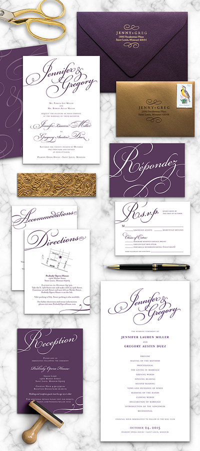 Glamorous Wedding Invitation Suite for Jenny & Greg, 2015 branding collateral event event branding graphic design graphics invitation design invitation set print print design print layout stationery wedding wedding invitation weddings