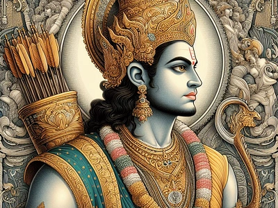 Decorated Lord Rama | Ayodhyas' Ideal King | tracingflock ayodhya digital art graphic design hinduism illustration king lord rama painting portrait pran partishtha ram navmi religious figure religious idol tracingflock