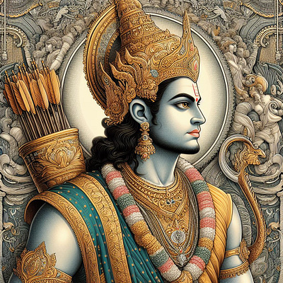 Decorated Lord Rama | Ayodhyas' Ideal King | tracingflock ayodhya digital art graphic design hinduism illustration king lord rama painting portrait pran partishtha ram navmi religious figure religious idol tracingflock