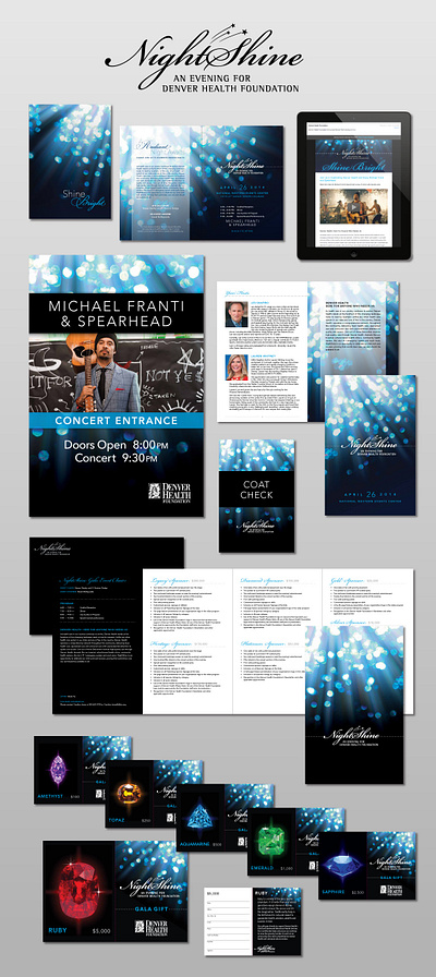 NightShine Gala | Denver Health Foundation brand brand design branding collateral design event event branding event design event signage events fundraising gala design graphic design layout non profit print print layout signage sponsorship visual identity