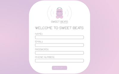 Sweet Beats Sign Up dailyui dailyuichallenge ui webdesign webpage