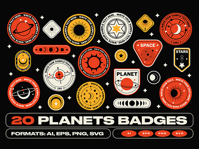 Planets Badge Stickers astrology badge badges bohemian boho earth galaxy icon label logo moon planet planets star stickers vintage y2k