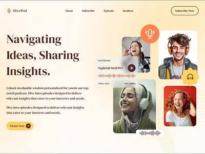 DivePod - Interactive Podcast Playback animation banner design digitaldesign hero interaction interactiondesign landing play podcast prototyping section simple design ui ui design ux website