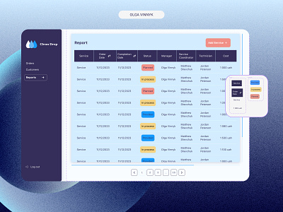 UI table for tracking services cleaning service dashboard design landing landing page service table ui ui table user interface uxui