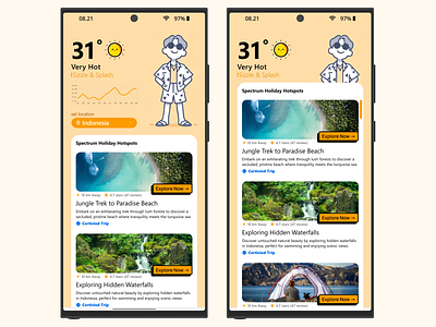 Weatherventure - Weather + Adventure App adventure app beach design hot mobile sunny ui ux waterfall weather
