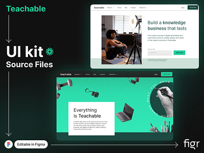 Make Teachable UI your own branding design ed tech editable figma free kit landing page mockup modern ui teachable teaching template udemy ui ui kit ui ux web app web design website