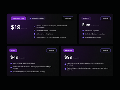 Pricing Page UI using Bento Layout bento bento box bento design bentogrids bentogridsui design design 2024 design trends 2024 grids pricing page uiux webdesign website