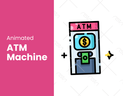 Animated ATM Machine Displaying Money & Colorful financial