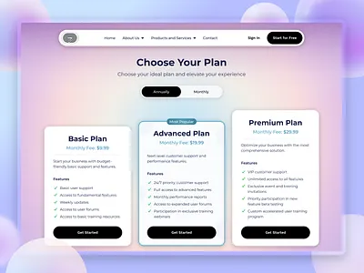 Pricing Plan aplication app card consept design desktop gradient header materials payment payment plan plan pricing pricing plan tab ui ux web web desing web site