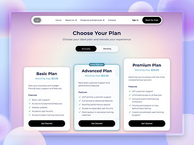 Pricing Plan aplication app card consept design desktop gradient header materials payment payment plan plan pricing pricing plan tab ui ux web web desing web site