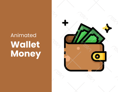 Animated Wallet With Money, Simple Design, Playful Vibe coins