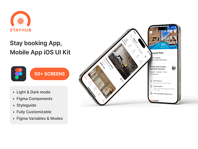 Stayhub iOS UI Kit airbnb app booking design details figma for sale hotel kit mobile property sale stayhub styleguide ui ui8 ux