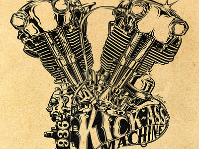 KICK-ASS MACHINE david vicente design digital art engine motorcycles harley davidson illustration inking knucklehead knucklehead engine kustom kulture motorcycles