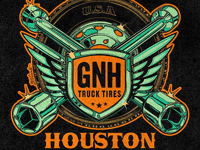 GNH TRUCK TIRES david vicente design digital art houston illustration inking logo texas tires tools truck tires trucker