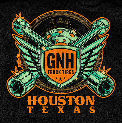 GNH TRUCK TIRES david vicente design digital art houston illustration inking logo texas tires tools truck tires trucker