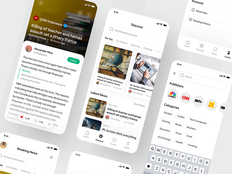 News App app design breakingnews curatedcontent design discoverpage exploretheworld filllo latestnews mobilenews newsapp newsupdate realtimenews saas stayconnected stayinformed trendingstories ui uiux web design