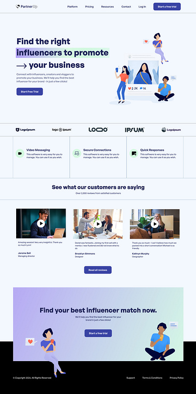 PartnerUp Influencer Matching Web Design branding design figma hero illustration influencer landing page ui uiuxx web design