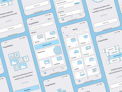 Redesign concept of the language learning app app for language learning blue brutalism brutalist aesthetics custom illustrations dictionary english hray language learning onboarding online dictionary polyglot redesign redesign concept ui