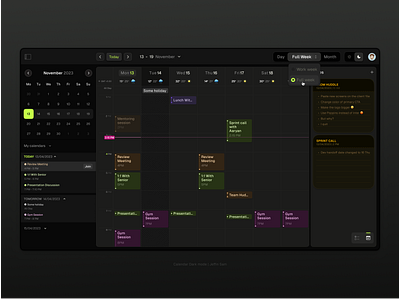 Calendar app app calendar darkmode date elegant minimal notes webapp