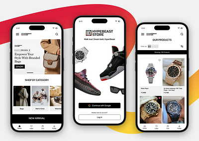 HYPERBEAST: Street Fashion App adidas aesthetic app branding design ecommerce glasses graphic design illustration logo modern nike shoes sneakers typography ui ux vector watches