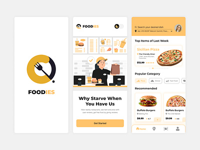 Foodie Food Delivery App (Light+Dark Theme) app brandign delivery design food food delivery foodies illustration minimal ui ui design ui ux ux