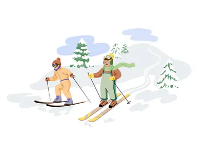 Skiing character children design graphic illustration kids mountain people ski skiing snow vector winter woman