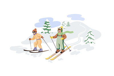 Skiing character children design graphic illustration kids mountain people ski skiing snow vector winter woman