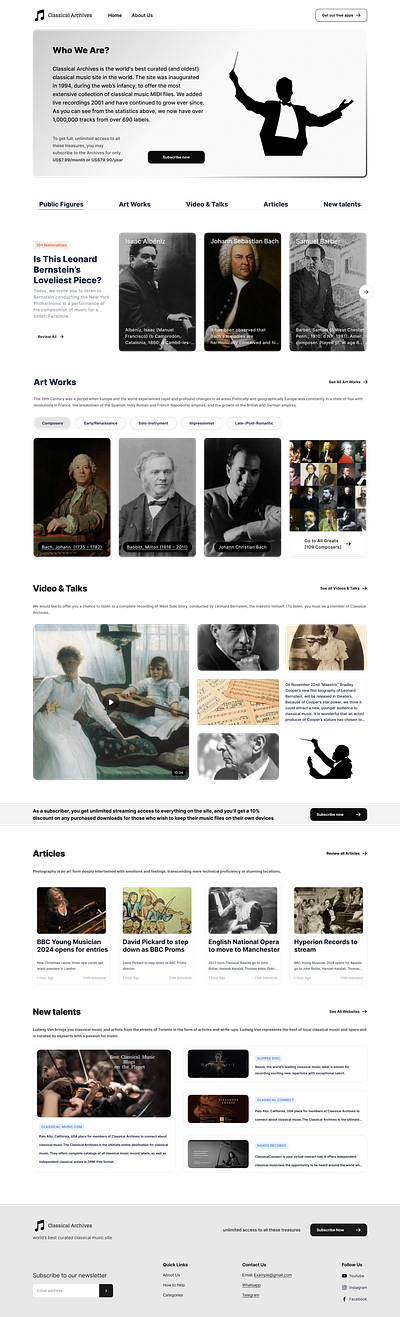 Classical Archive Music classical music design history landing page minimal music one page design ui user interface userexprience userinterface ux
