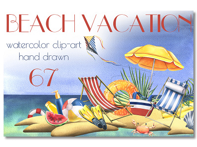 Beach vacation clip art watercolor snorkeling