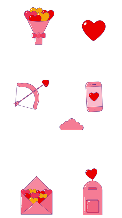 Valentine's day 2d aep animation arrow cloud envelope graphic design heart flowers hearts json letters lottie love love call mail motion graphics valentines day