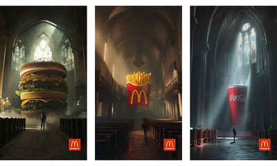 Holy Culinary Trinity bigmac branding burger cheesburger cheese church coca cola culinary delicious fast food food french fries mcdonalds poster poster design religion tasty trinity