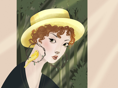 Light sunny portrait of a girl with a bird bird drawing girl illustration nature photoshop summer yellow