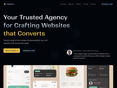 UI design of Imperium agency website agency agency website bento bento grid business website dark mode design development agency freelancer website hero section homepage landing page pricing services studio subscription agency ui uiux ux web development agency