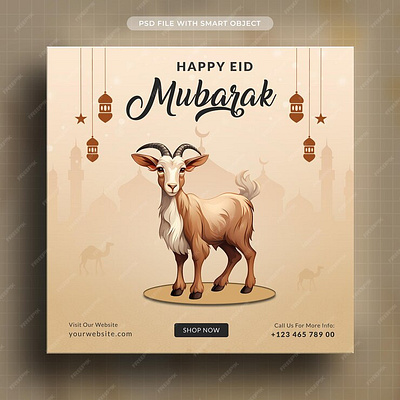 Eid al adha banner islamic festival eid mubarak mockup template ramadan post