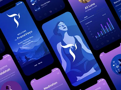 UI/UX Design for Wellness App app brand identity branding breathing design illustration logo mobile app pranayama ui ux vector wellness yoga