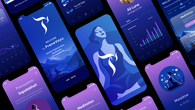 UI/UX Design for Wellness App app brand identity branding breathing design illustration logo mobile app pranayama ui ux vector wellness yoga