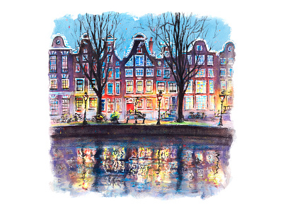 Winter Amsterdam amsterdam architecture illustration landmark netherland sketch town travel urban sketch watercolor