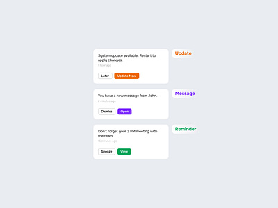 Color coded CTA for different types of Notifications auto layout color coded ui color labels daily ui design figma figma auto layout ui ui daily ui design visual cues