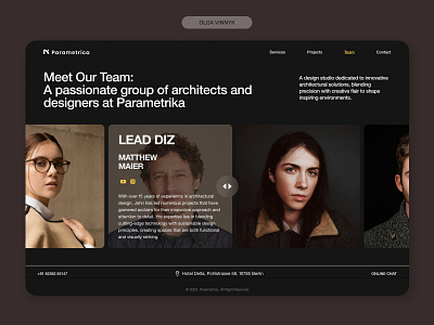 UI for the Team Page of the Architectural Studio design style team page ui user interface uxui uxui design web design
